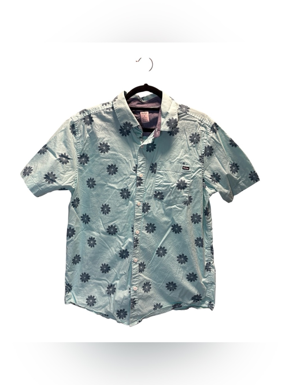 Hurley Light Blue Short-Sleeve Floral Button-Up Shirt